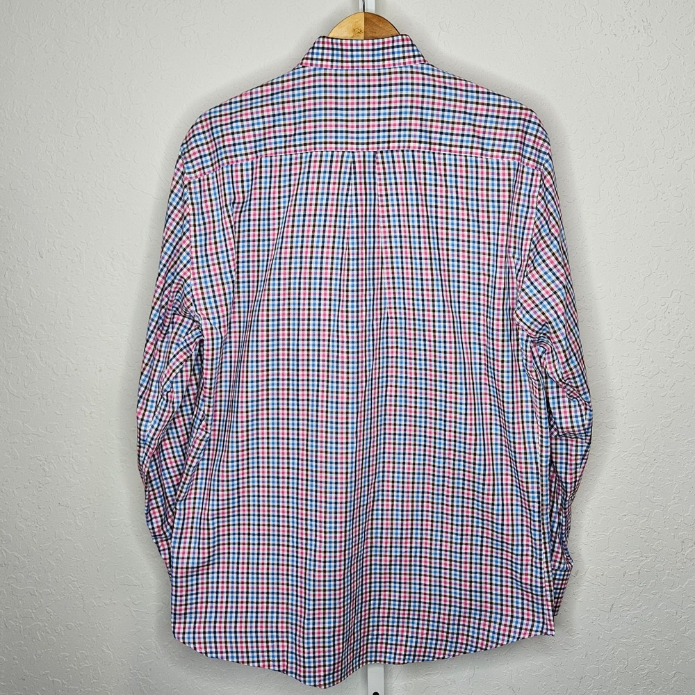 Peter Millar Mens Large Tattersall Check Button Down Shirt Blue‎ Pink Cotton L - Picture 5 of 6